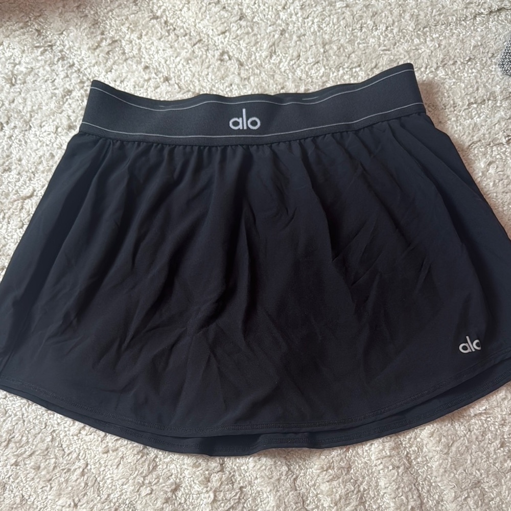 ALO Yoga Black Pleated Skater Mini Skirt